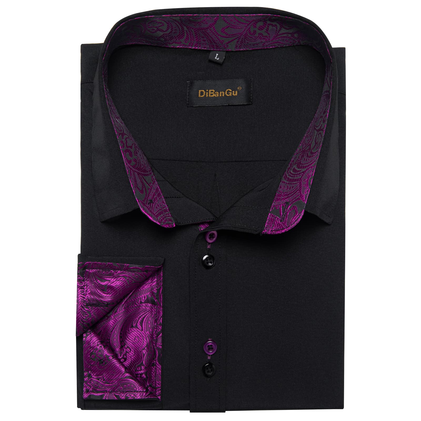 DiBanGu Mens Dress Shirt Black Solid Purple Floral Splicing Button Down Shirt, M DiBanGu Mens Dress Shirt Black Solid Purple Floral Splicing Button Down Shirt, M