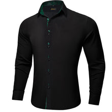 Black Solid Green Paisley Splicing Silk Shirt