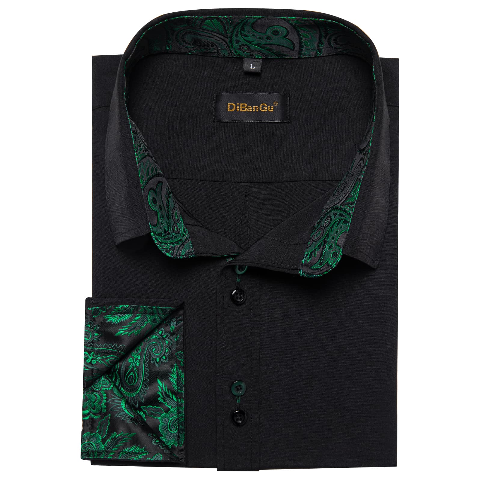 Black Solid Green Paisley Splicing Silk Shirt