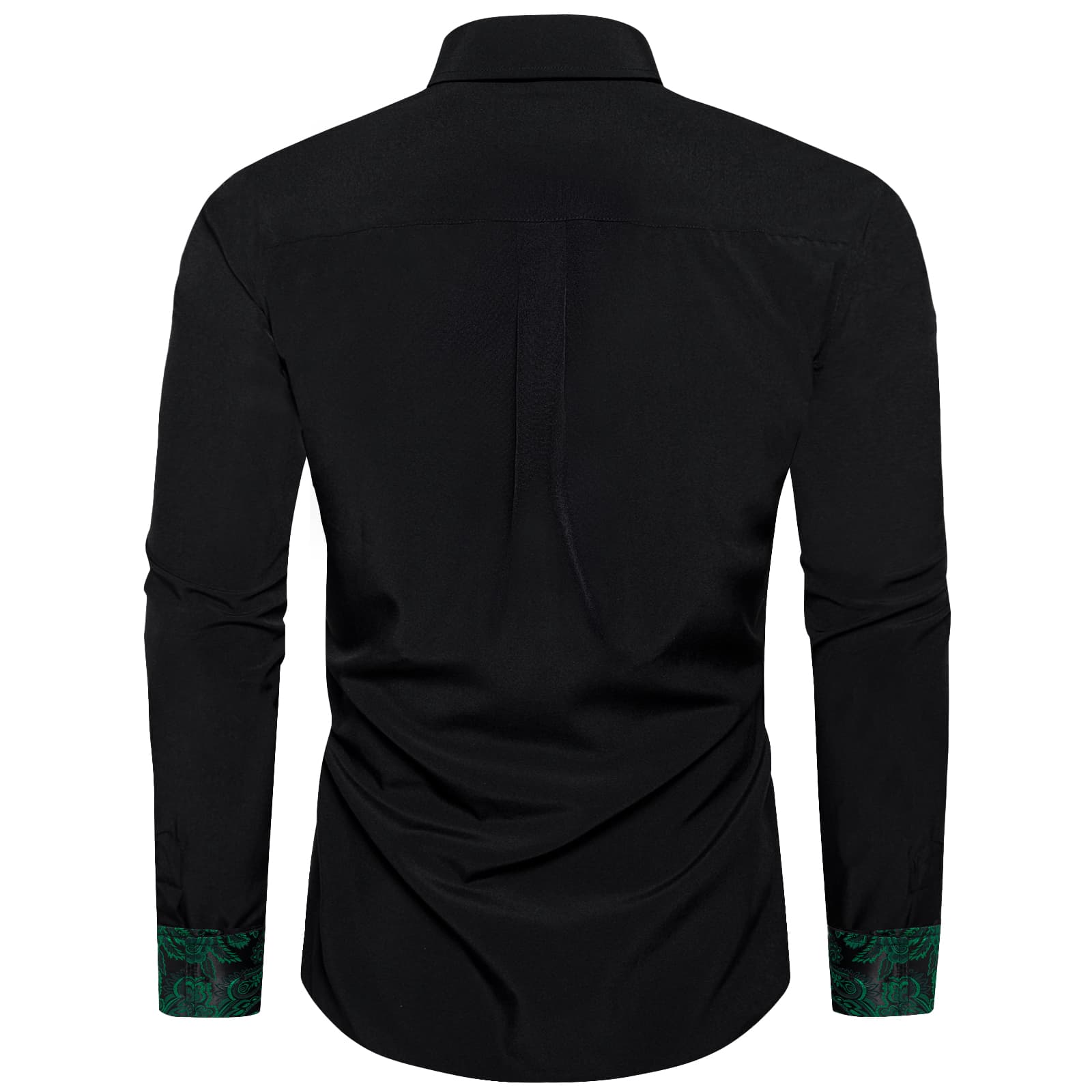 Black Solid Green Paisley Splicing Silk Shirt