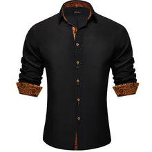  Black Solid Orange Paisley Splicing Silk Shirt
