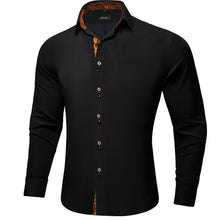  Black Solid Orange Paisley Splicing Silk Shirt