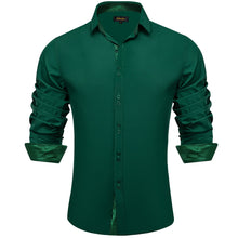 Solid Dark Green Splicing Silk Button Down Shirt