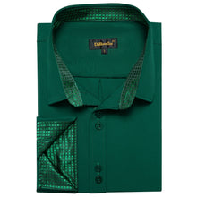 Solid Dark Green Splicing Silk Button Down Shirt