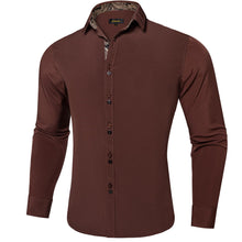 Solid Pecan Brown Splicing Paisley Silk Button Down Shirt