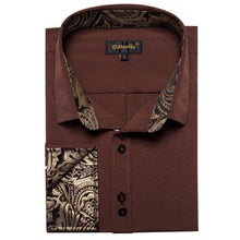 Solid Pecan Brown Splicing Paisley Silk Button Down Shirt