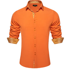 Solid Dark Orange Splicing Silk Long Sleeve Shirt