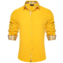 Solid Honey Yellow Splicing Silk Long Sleeve Shirt