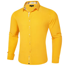 Solid Honey Yellow Splicing Silk Long Sleeve Shirt