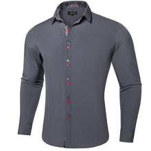 Solid Slate Gray Splicing Silk Long Sleeve Shirt