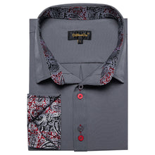Solid Slate Gray Splicing Silk Long Sleeve Shirt
