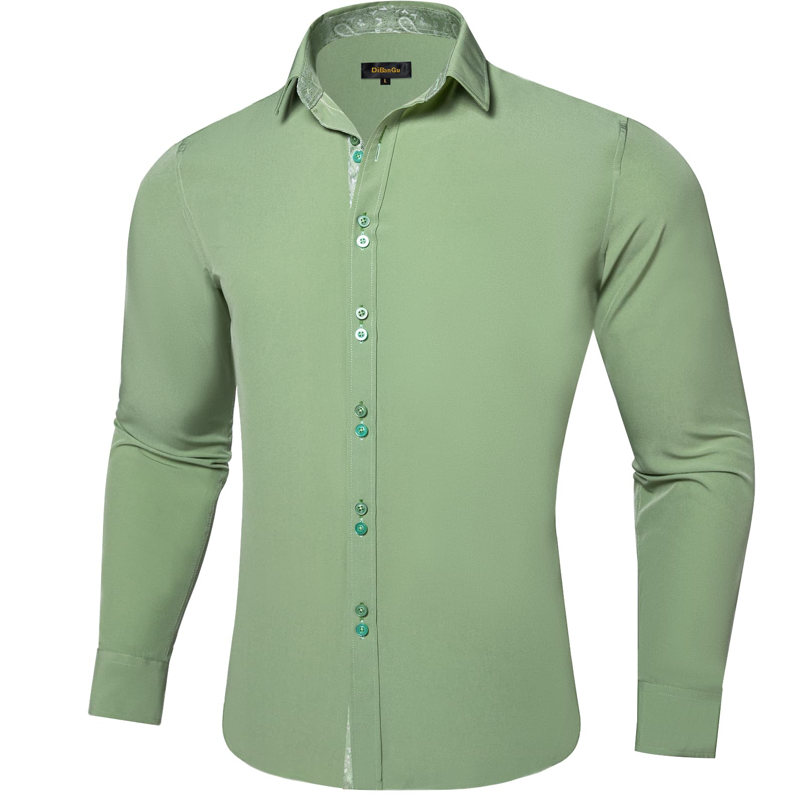 DiBanGu Mens Dress Shirt Solid Sage Green Splicing Button Down Shirt DiBanGuStore DiBanGu Mens Dress Shirt Solid Sage Green Splicing Button Down Shirt DiBanGuStore