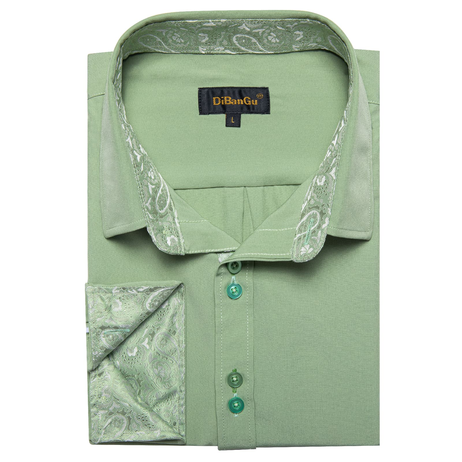DiBanGu Mens Dress Shirt Solid Sage Green Splicing Silk Button Down Shirt, M DiBanGu Mens Dress Shirt Solid Sage Green Splicing Silk Button Down Shirt, M