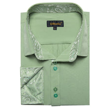  Solid Sage Green Splicing Silk Button Down Shirt