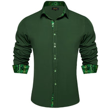 Solid Pine Green Splicing Silk Button Down Shirt