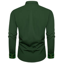 Solid Pine Green Splicing Silk Button Down Shirt