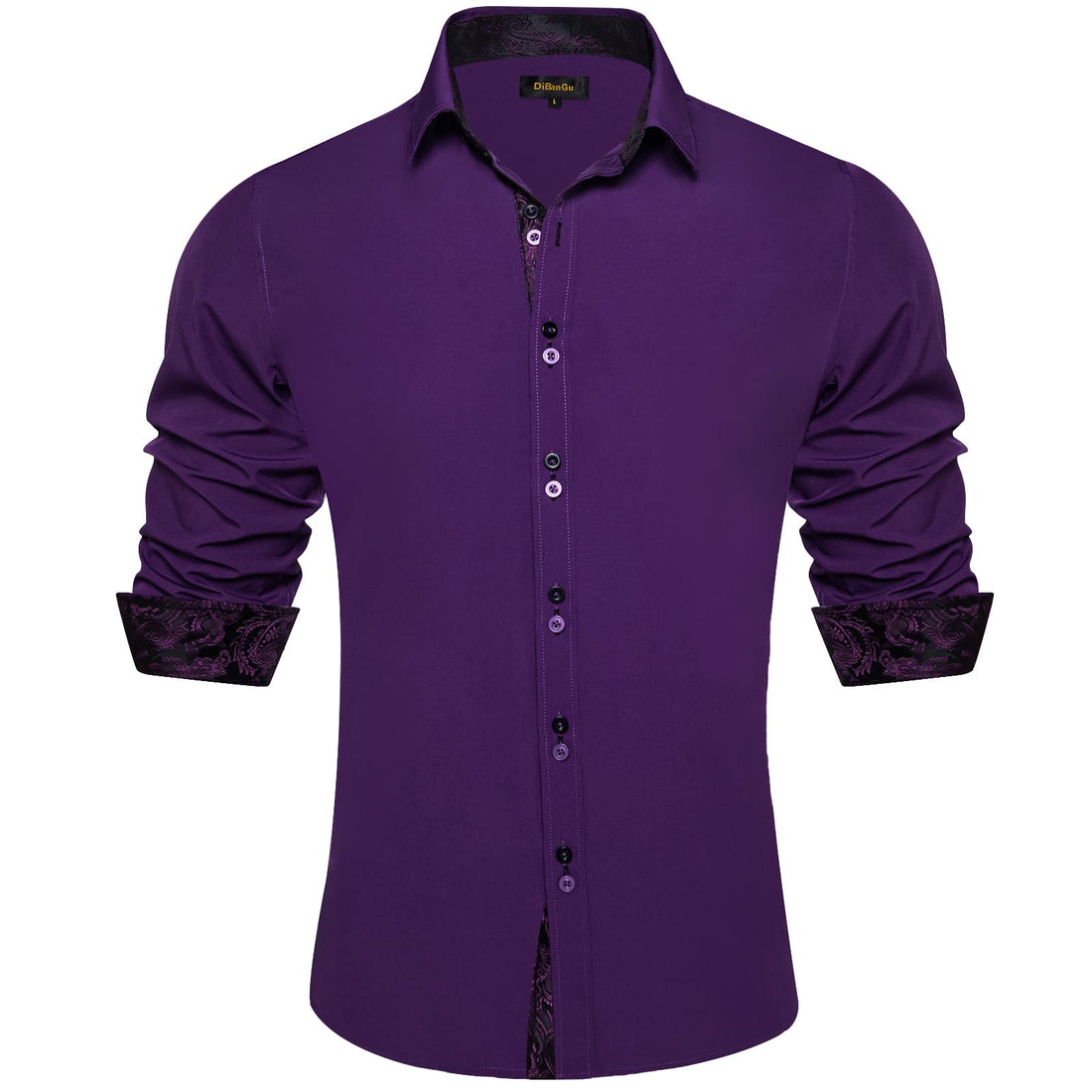 Solid Indigo Purple Splicing Silk Button Down Shirt