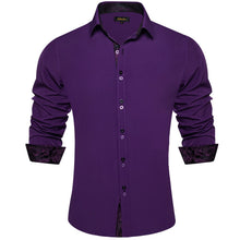 Solid Indigo Purple Splicing Silk Button Down Shirt