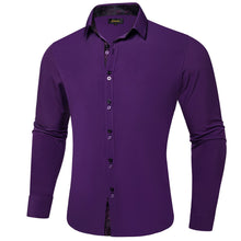 Solid Indigo Purple Splicing Silk Button Down Shirt