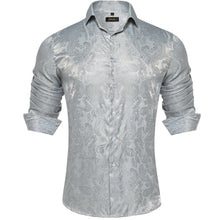 Dibangu Grey Silver Paisley Men's Silk  Long Sleeves Shirt