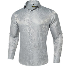 Dibangu Grey Silver Paisley Men's Silk  Long Sleeves Shirt