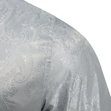 Dibangu Grey Silver Paisley Men's Silk  Long Sleeves Shirt