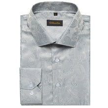 Dibangu Grey Silver Paisley Men's Silk  Long Sleeves Shirt