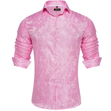 Dibangu Pink Paisley Men's Silk Long Sleeves Shirt