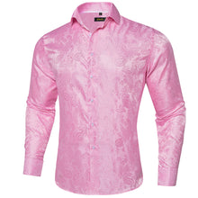 Dibangu Pink Paisley Men's Silk Long Sleeves Shirt