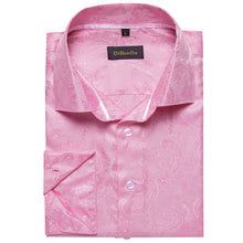 Dibangu Pink Paisley Men's Silk Long Sleeves Shirt