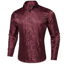 Dibangu Maroon Paisley Men's Silk  Long Sleeves Shirt