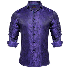 Dibangu Purple Paisley Men's Silk  Long Sleeves Shirt