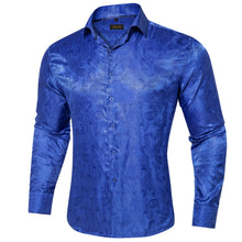Dibangu Bright Blue Paisley Men's Silk  Long Sleeves Shirt