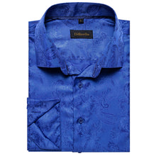 Dibangu Bright Blue Paisley Men's Silk  Long Sleeves Shirt