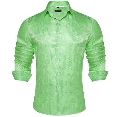 Dibangu Light Green Paisley Silk Men's Shirt