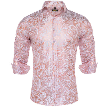 New Dibangu Pink Orange White Paisley Hot Stamping Men's Shirt