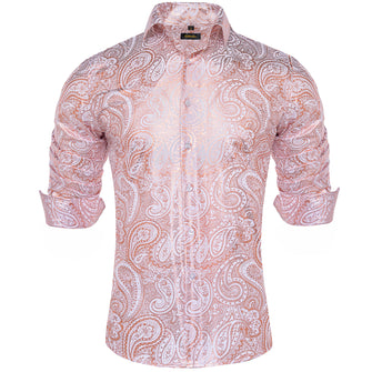 Dibangu Pink Orange White Paisley Stamping Men's Shirt