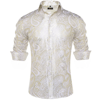 Dibangu Yellow White Paisley Stamping Men's Shirt