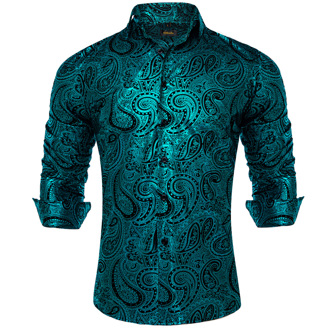 DiBanGu Teal Black Paisley Stamping Men's Shirt