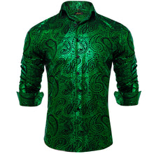 fashion button up long sleeve shirt paisley green mens dress shirt