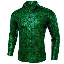 fashion button up long sleeve shirt paisley green mens dress shirt