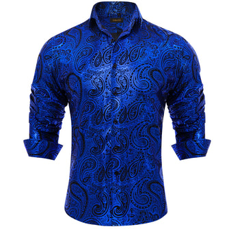Dibangu Blue Black Paisley Stamping Men's Shirt