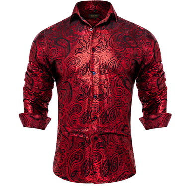New Dibangu Blood Red Black Paisley Hot Stamping Men's Shirt