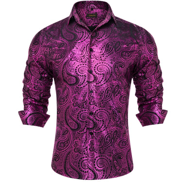 New Dibangu Purple Red Black Paisley Hot Stamping Men's Shirt