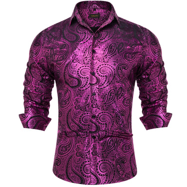 New Dibangu Purple Red Black Paisley Hot Stamping Men's Shirt