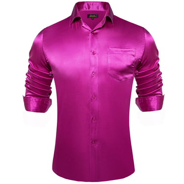 Dibangu Men's Rose Red Solid Dress Shirt