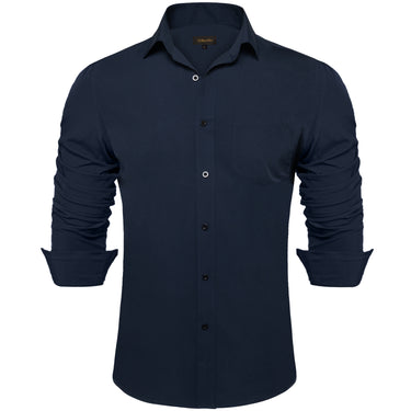 Dibangu Dark Blue Solid Silk Men's Business Shirt
