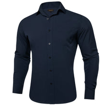 Dibangu Dark Blue Solid Silk Men's Business Shirt