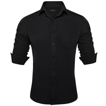Dibangu Black Solid Silk Men's Business Shirt