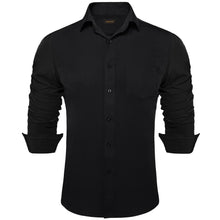 Dibangu Black Solid Silk Men's Business Shirt